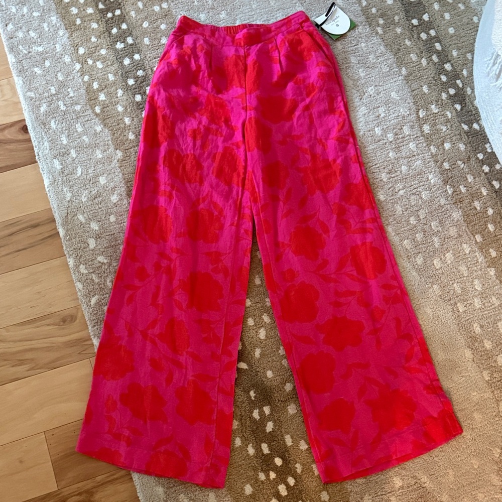 Kate Spade Target Vibrant Red Floral Wide-Leg Pants
